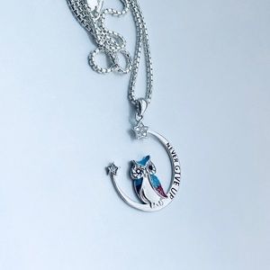 Sterling Silver Owl on Moon Necklace with CZ Stars, Spirit Birds, Owls, Animals